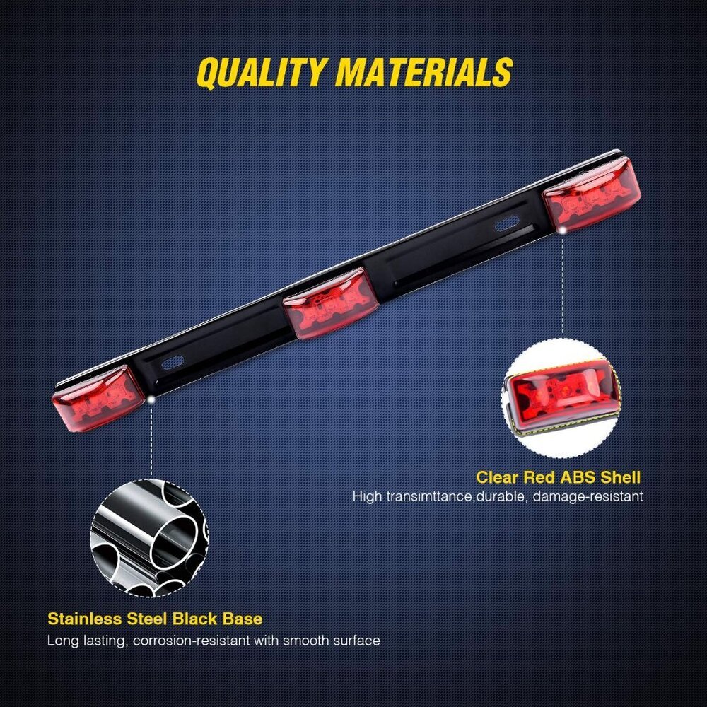 1PC Red 9 LED ID Bar Marker Tail Black Stainless Steel Bracket for Truck Trailer - Picture 4 of 7